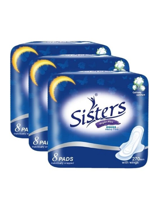 Sisters Sanitary Napkin Silk Floss (8's, Nightuse) (Bundle of 3) edamama